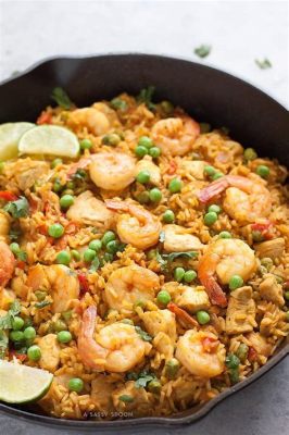 Paella! Een Romige, Gebruinde Reis-Schuit Volgeladen met Zeefruit en Vlees